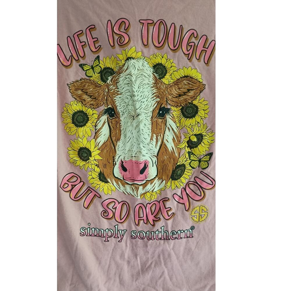 Simply Southern pink cow life is tough design T shirt women's small